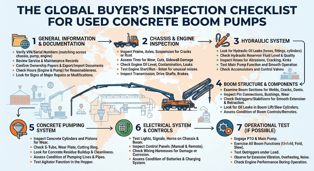 The Global Buyer’s Inspection Checklist for Used Concrete Boom Pumps